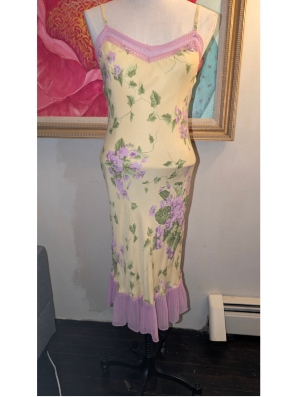 Women's Unbranded Floral Chemise Slip Dress Size M Yellow Purple